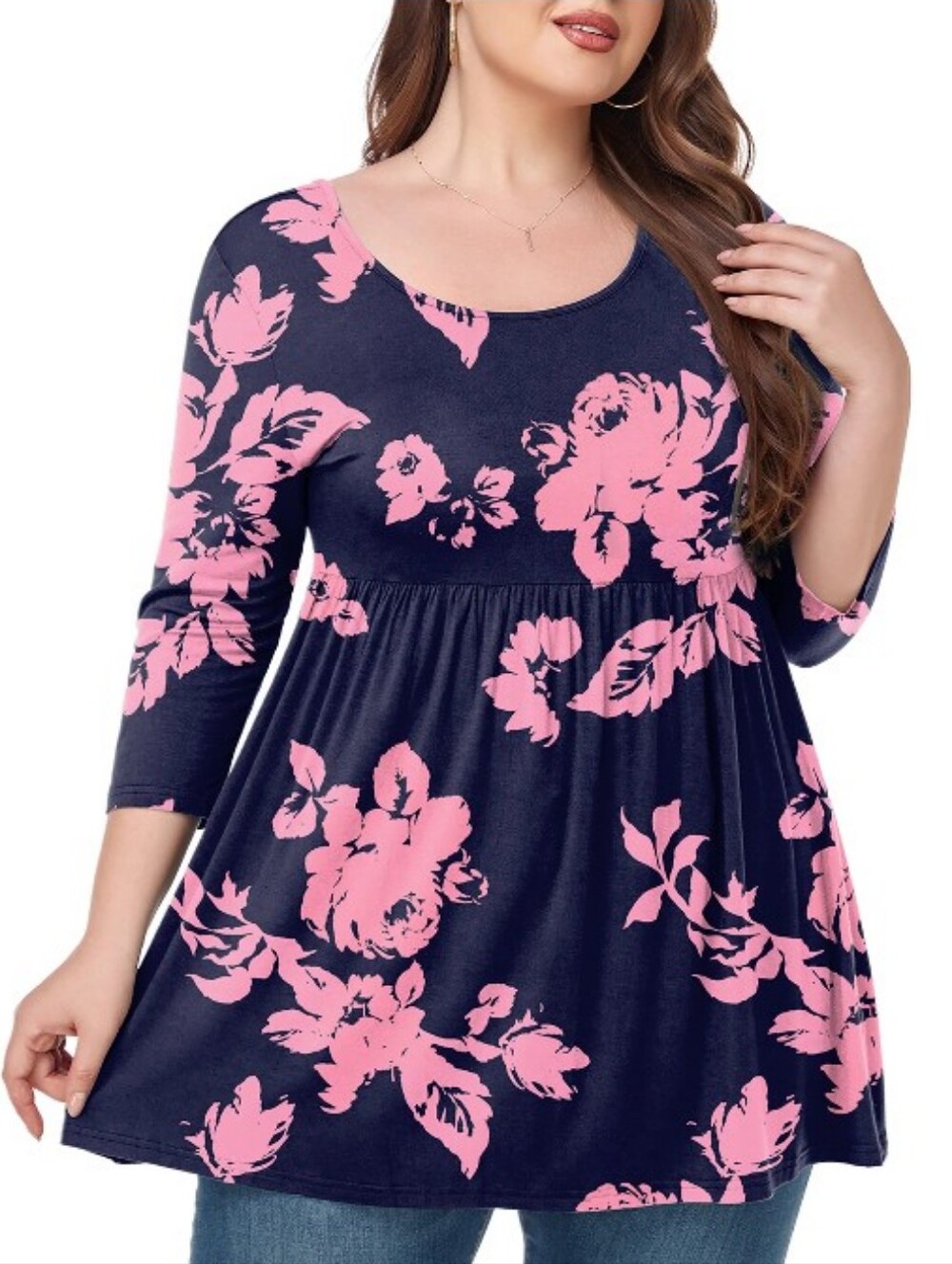 Aus Look Round Neck 3/4 Sleeve Tunic Top Size 1X NWT P2P 22 In Length 34 In